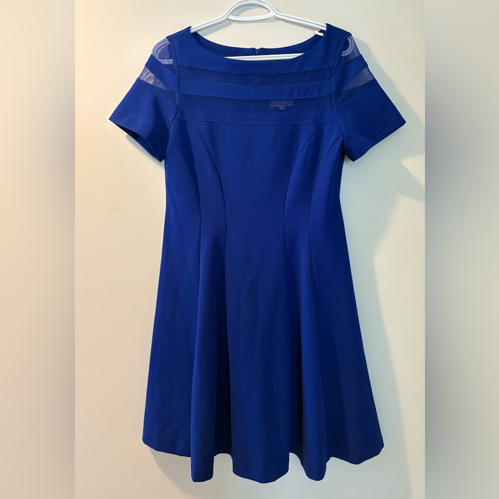 Laura Petites Royal Blue A-Line Dress with Sheer Panel – Size 12P